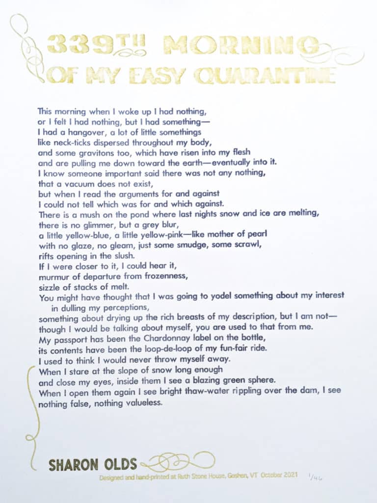 “339th Morning of my Easy Quarantine” by Sharon Olds