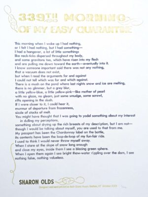 “339th Morning of my Easy Quarantine” by Sharon Olds